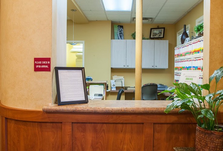 Welcoming dental reception desk