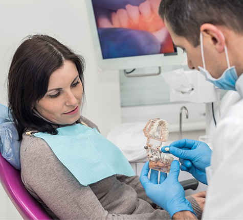 Dentist showing a model of the teeth to a patient